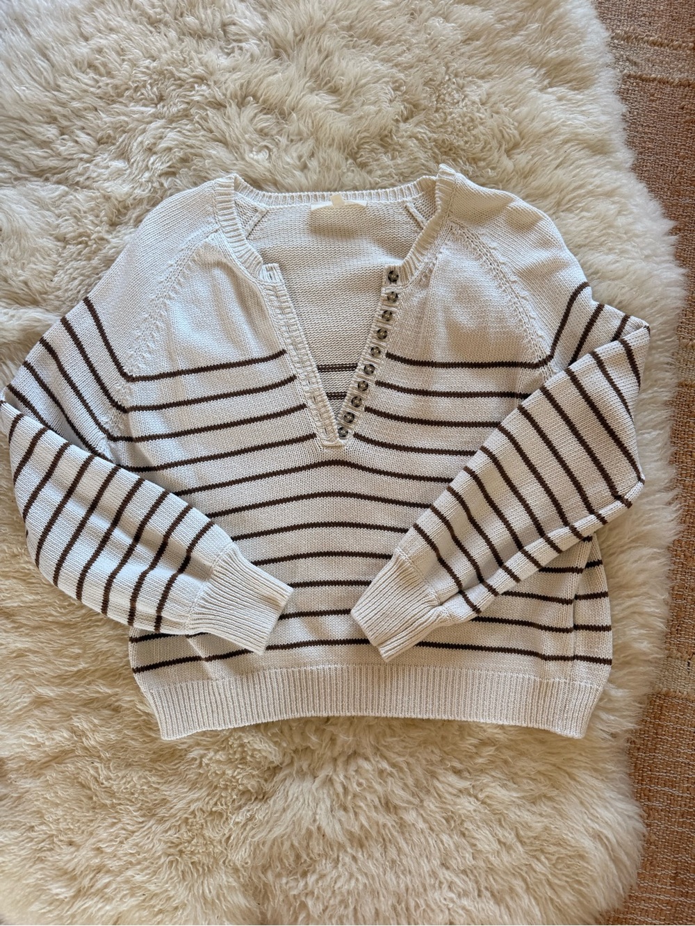 Sezane leontine jumper in camel / ecru. 100% cotton - Picture 3 of 6